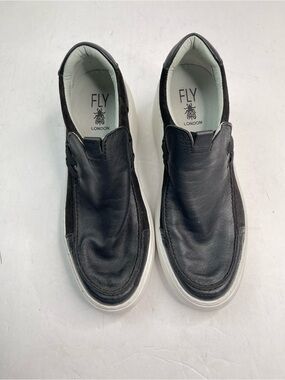 Fly London Women's DAVY667FLY Round Toe Pull On Wedge Shoe Black White Size 38